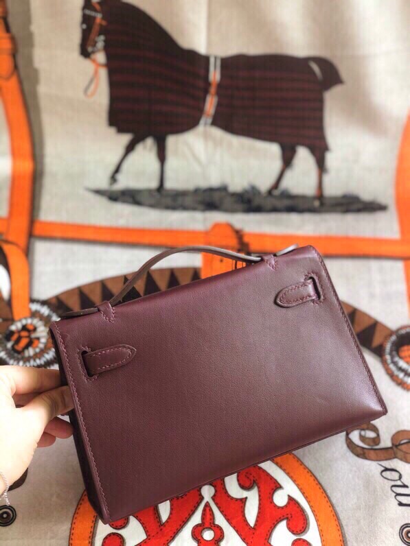 에르메스 미니 켈리백22 보르도 은장 스위프트